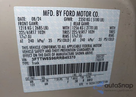 2024 Ford Maverick Lariat из США, поврежденный, VIN 3FTTW8S96RRB45370